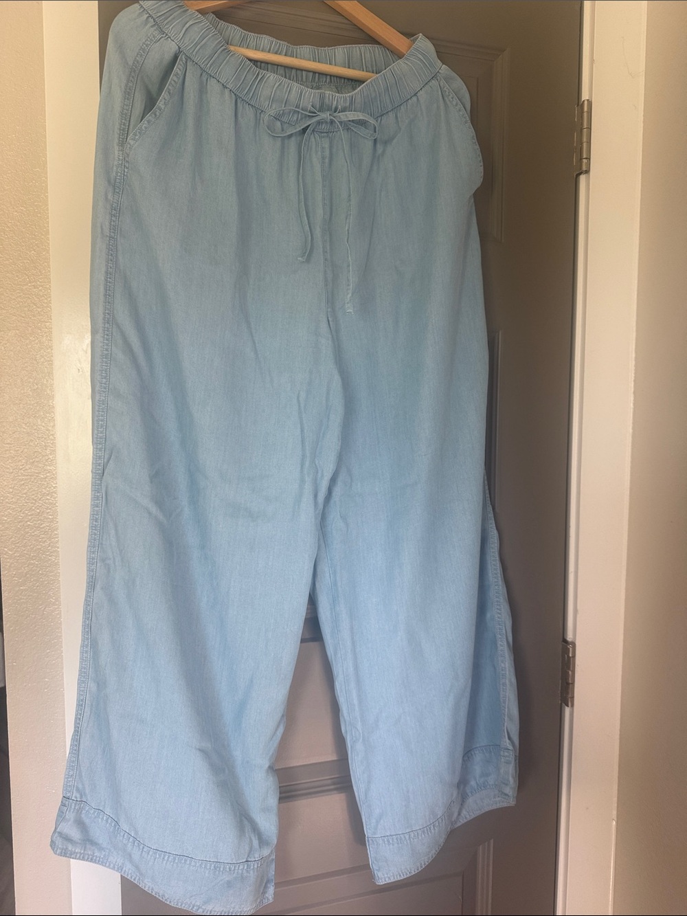 Chambray Drawstring Wide Leg Pants